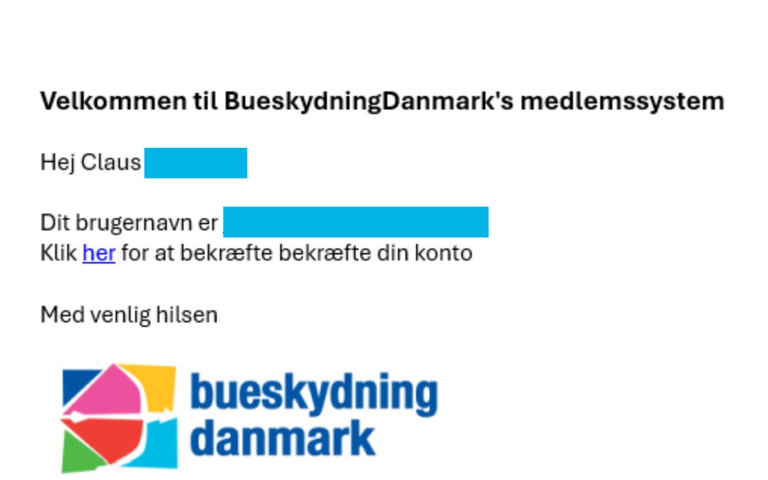 Mail fra Bueskydning Danmarks medlemsystem